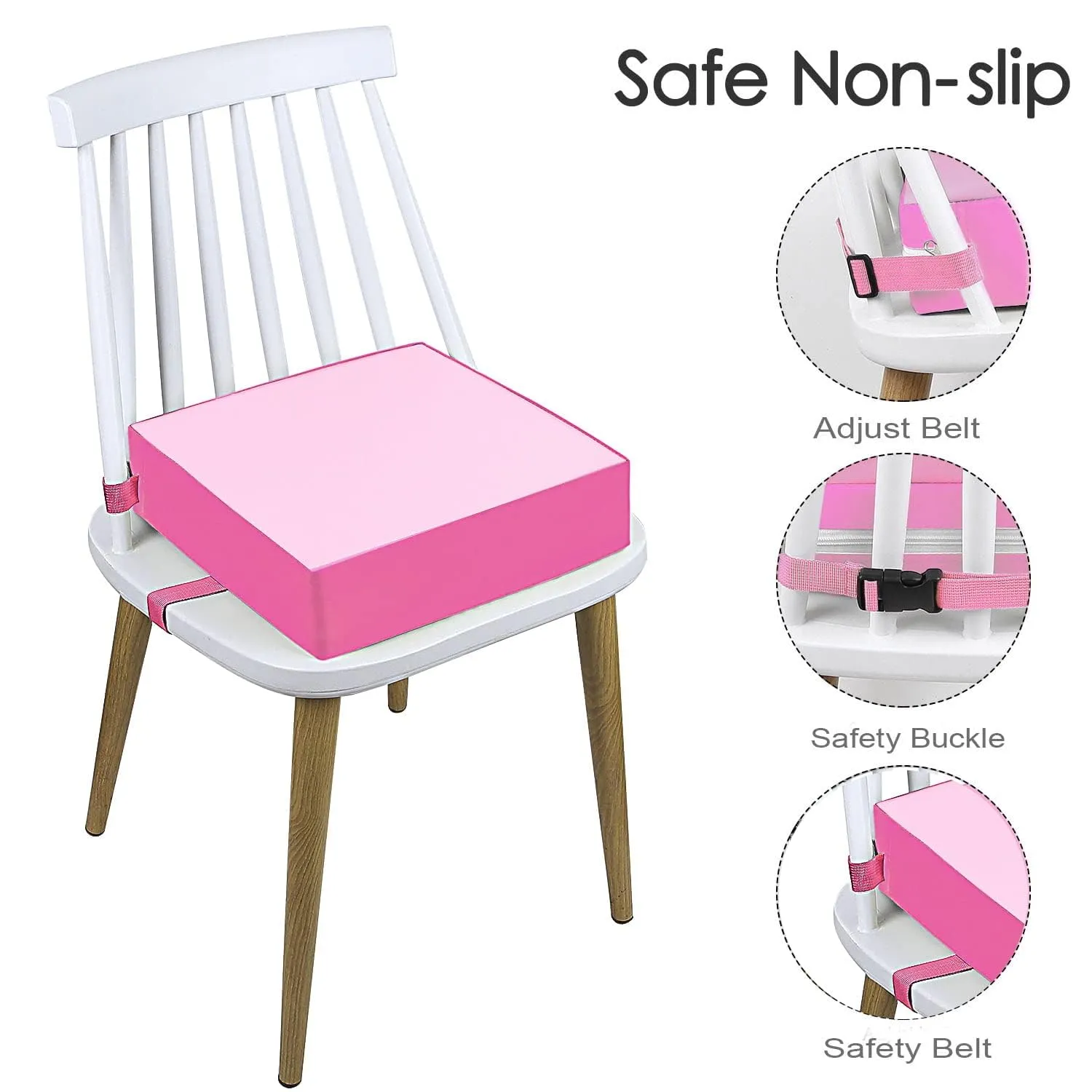Booster Seat for Kitchen Chair - PU Waterproof Toddler Booster for Dining Table, Portable Travel Increasing Cushion for Kid (Pink)