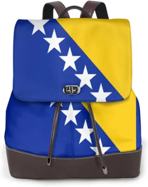 Bosnian Flag Women's casual leather backpack
