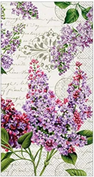 Boston International Hand Towels for Bathroom Guest Towels Disposable, Decorative Paper Fingertip Towels or Paper Napkins Dinner Napkins Purple Lilacs Floral Pak 32