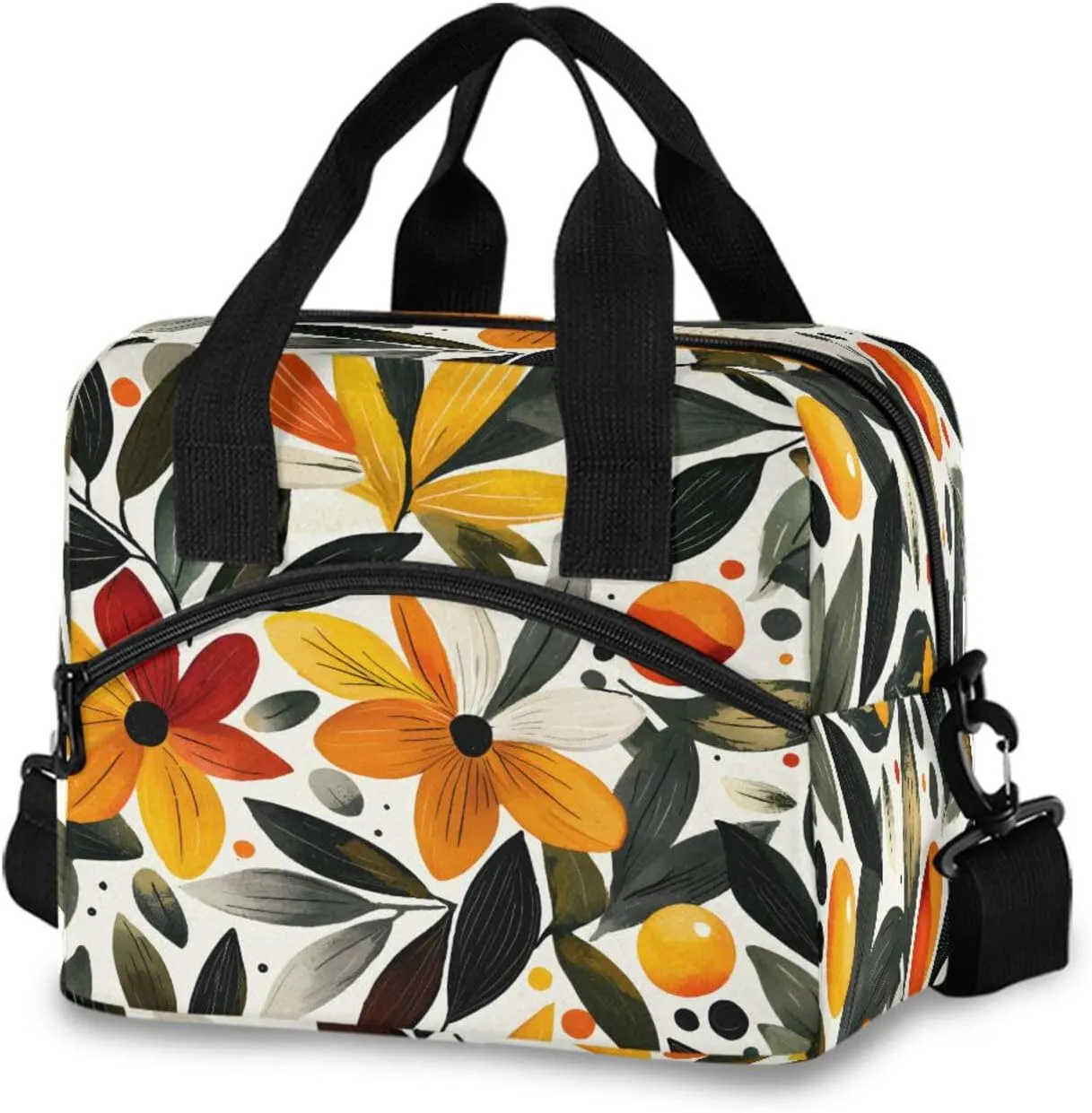 Botanical Abstract Plant Green Strawberry Tile Pattern Lunch Box for Men Women Adults Insulated Lunch Bag Cooler Bag with Adjustable Shoulder Strap for Work Picnic Travel