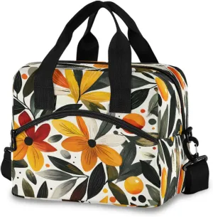 Botanical Abstract Plant Green Strawberry Tile Pattern Lunch Box for Men Women Adults Insulated Lunch Bag Cooler Bag with Adjustable Shoulder Strap for Work Picnic Travel