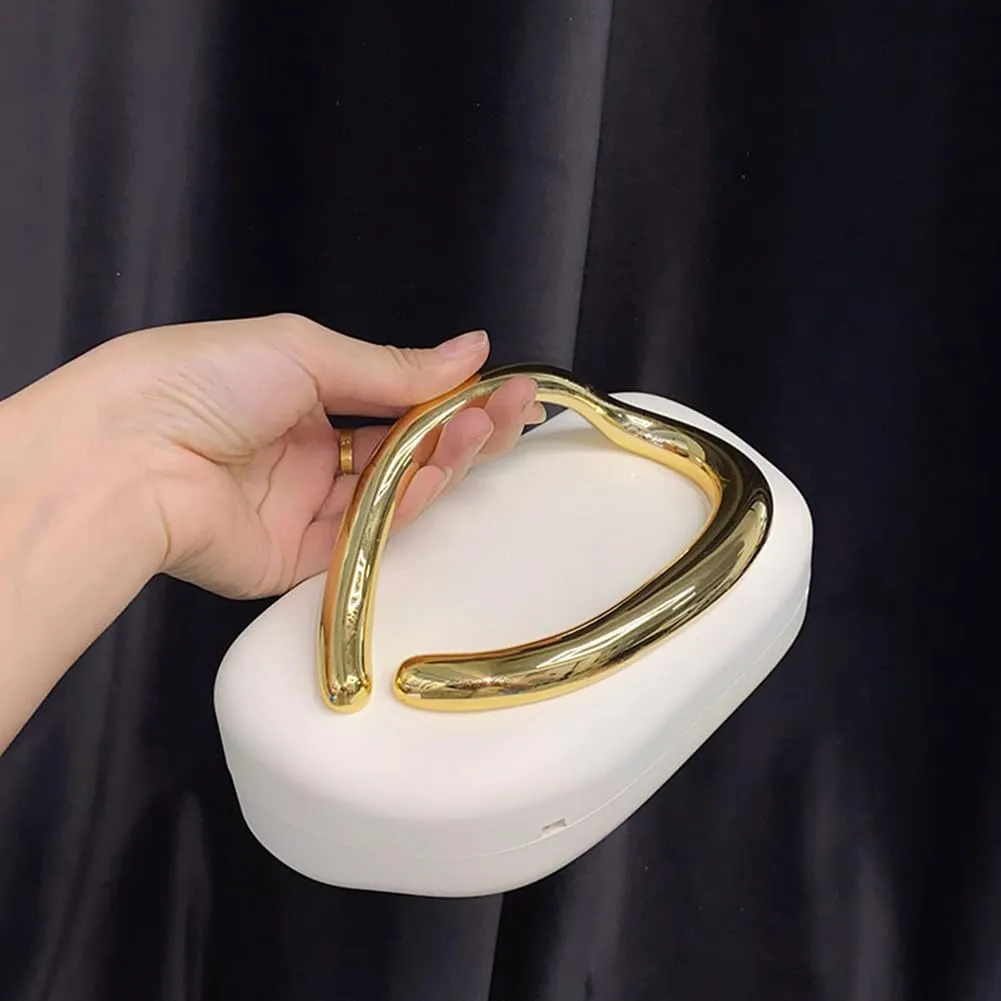 Box Clutch Purses For Women Shell Shape PU Leather Evening Handbag Gold Metal Handle Clutch Bag With Chain