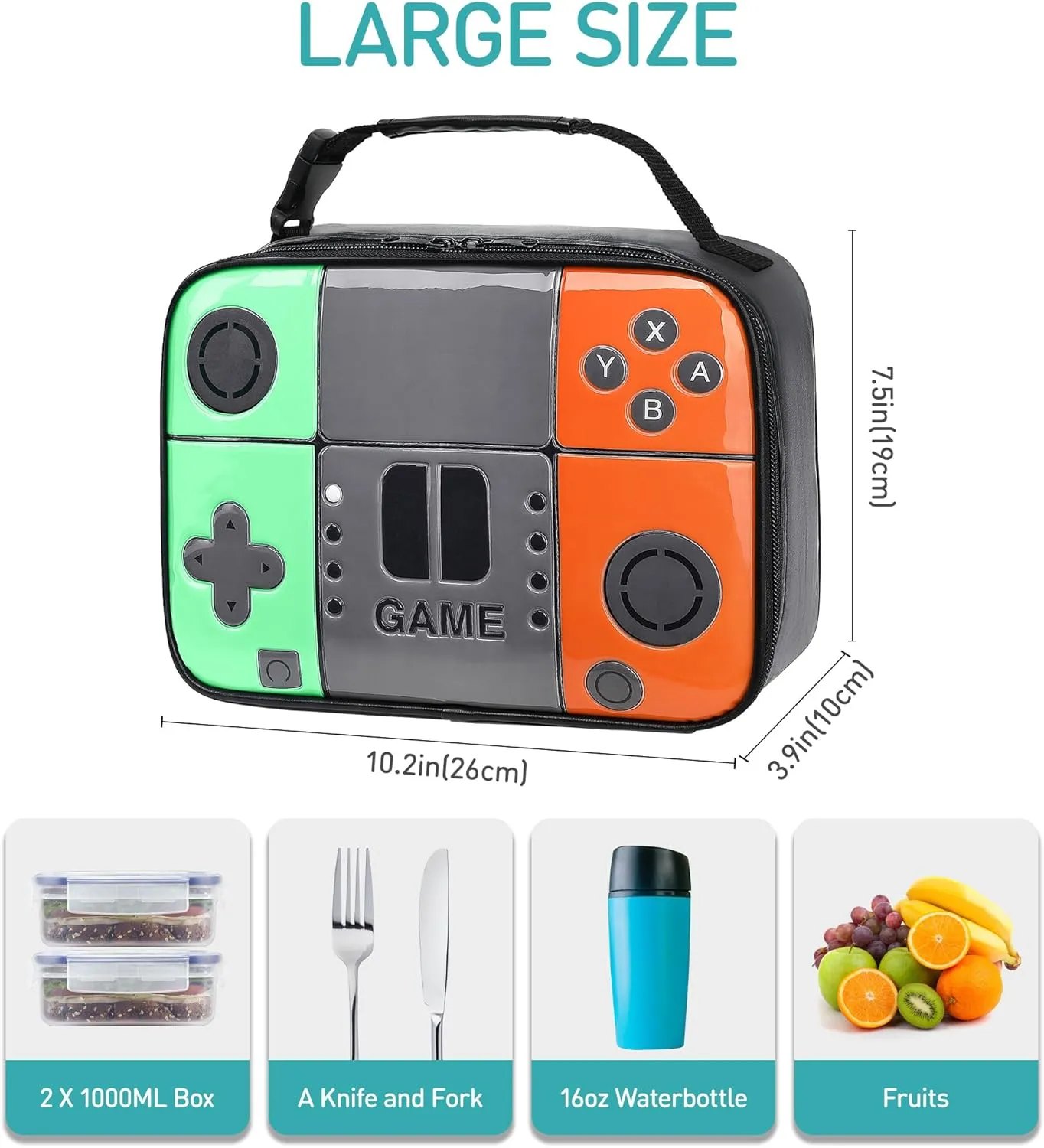 Boy Lunch Box Kids Lunch Bag Game Leather Thermal Lunch bag for School Meal Prep Bag Insulated Cooler Lunchbox for Boys Girls Kids Toddlers Teen