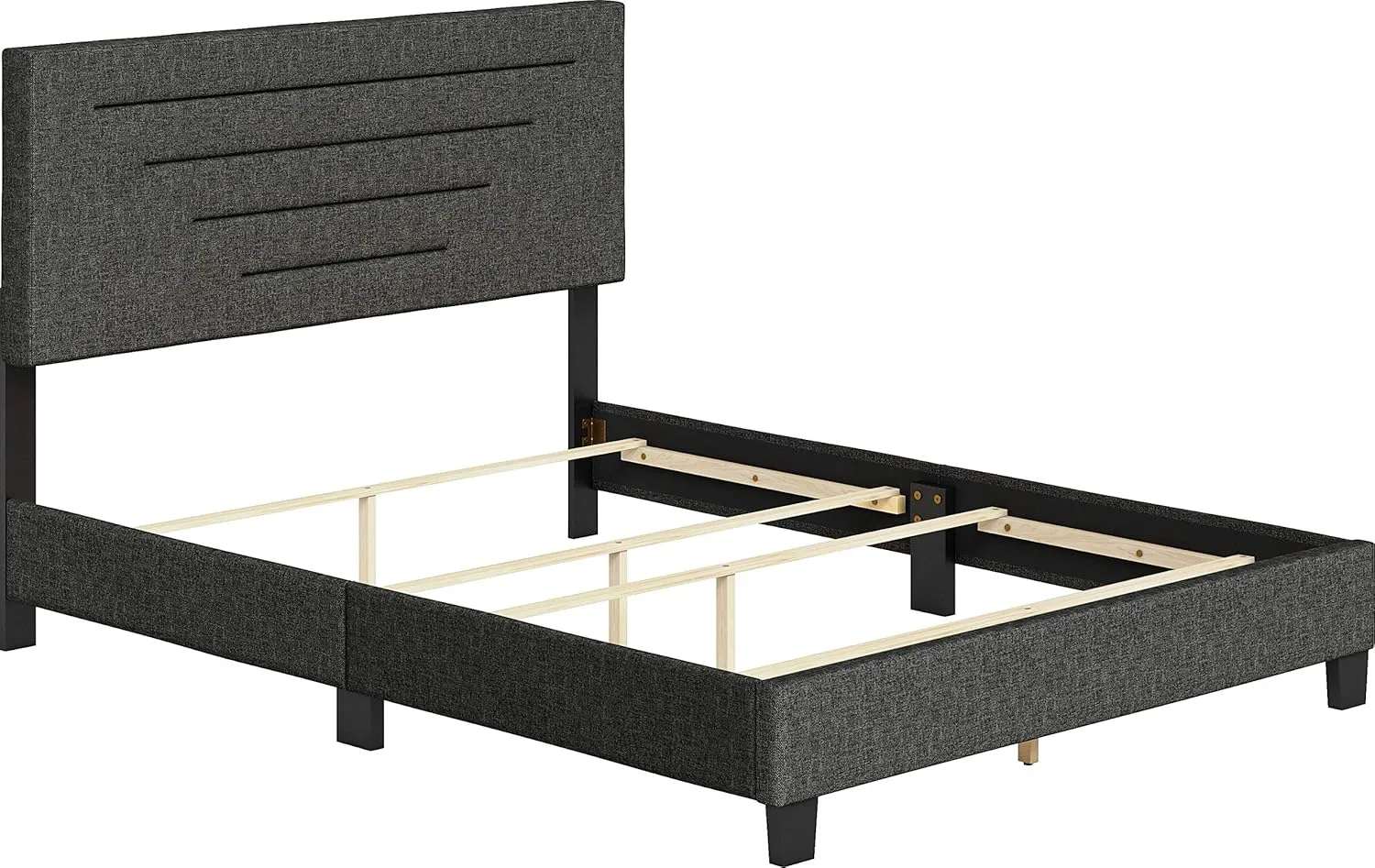 Boyd Sleep Cordoba Upholstered Platform Bed with Headboard and Durable Mattress Foundation with Strong Wood Slat Supports, Box Spring Required: Queen, Charcoal