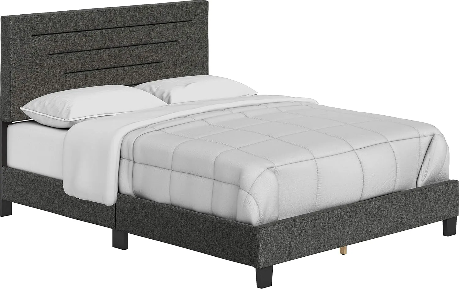 Boyd Sleep Cordoba Upholstered Platform Bed with Headboard and Durable Mattress Foundation with Strong Wood Slat Supports, Box Spring Required: Queen, Charcoal