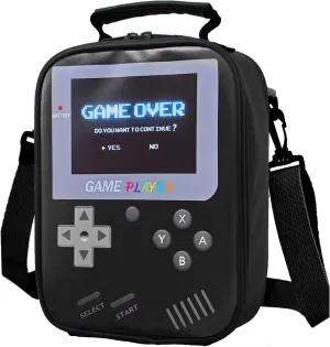 Boys Lunch Box for School, Gamer Boys Lunch Bag，Insulated Leather Video Game Lunch Boxes for Boy Girls Waterproof Leakproof with Adjustable Shoulder Strap
