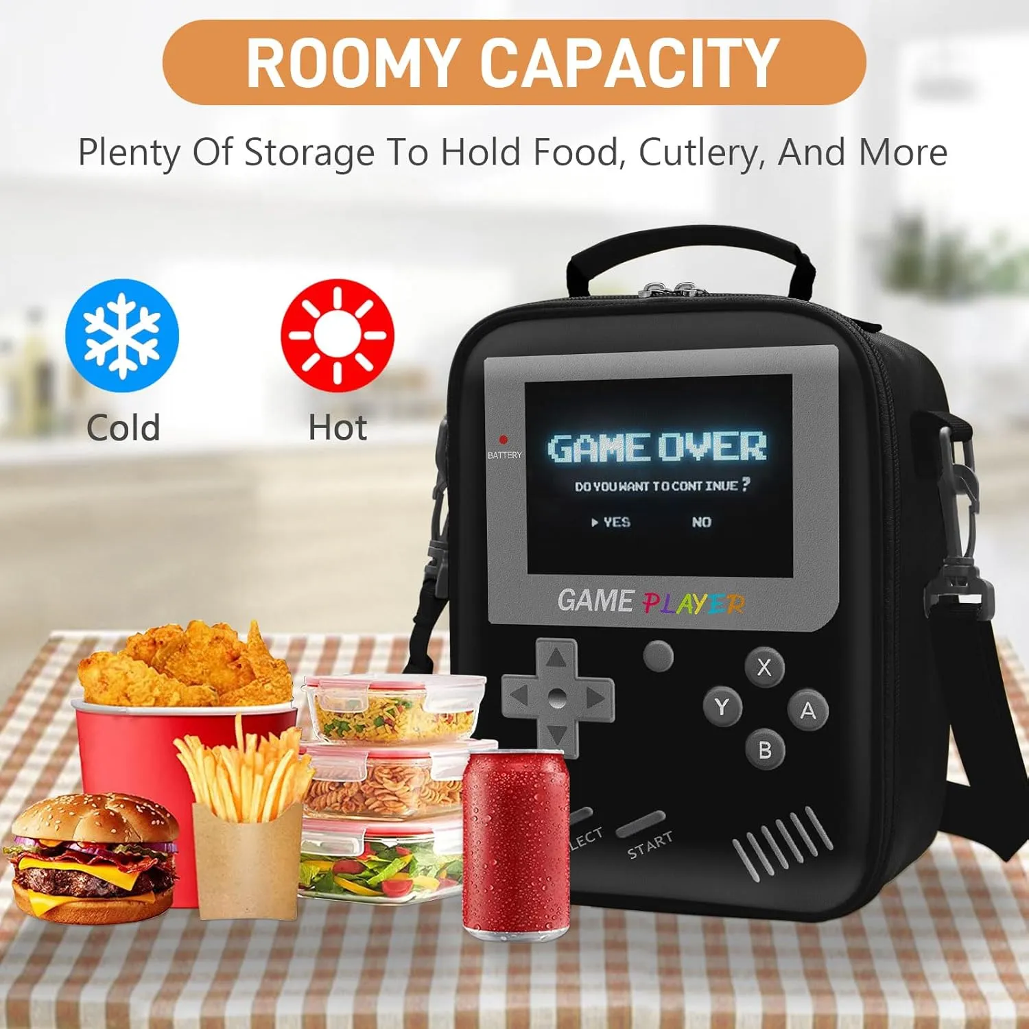 Boys Lunch Box for School, Gamer Boys Lunch Bag，Insulated Leather Video Game Lunch Boxes for Boy Girls Waterproof Leakproof with Adjustable Shoulder Strap