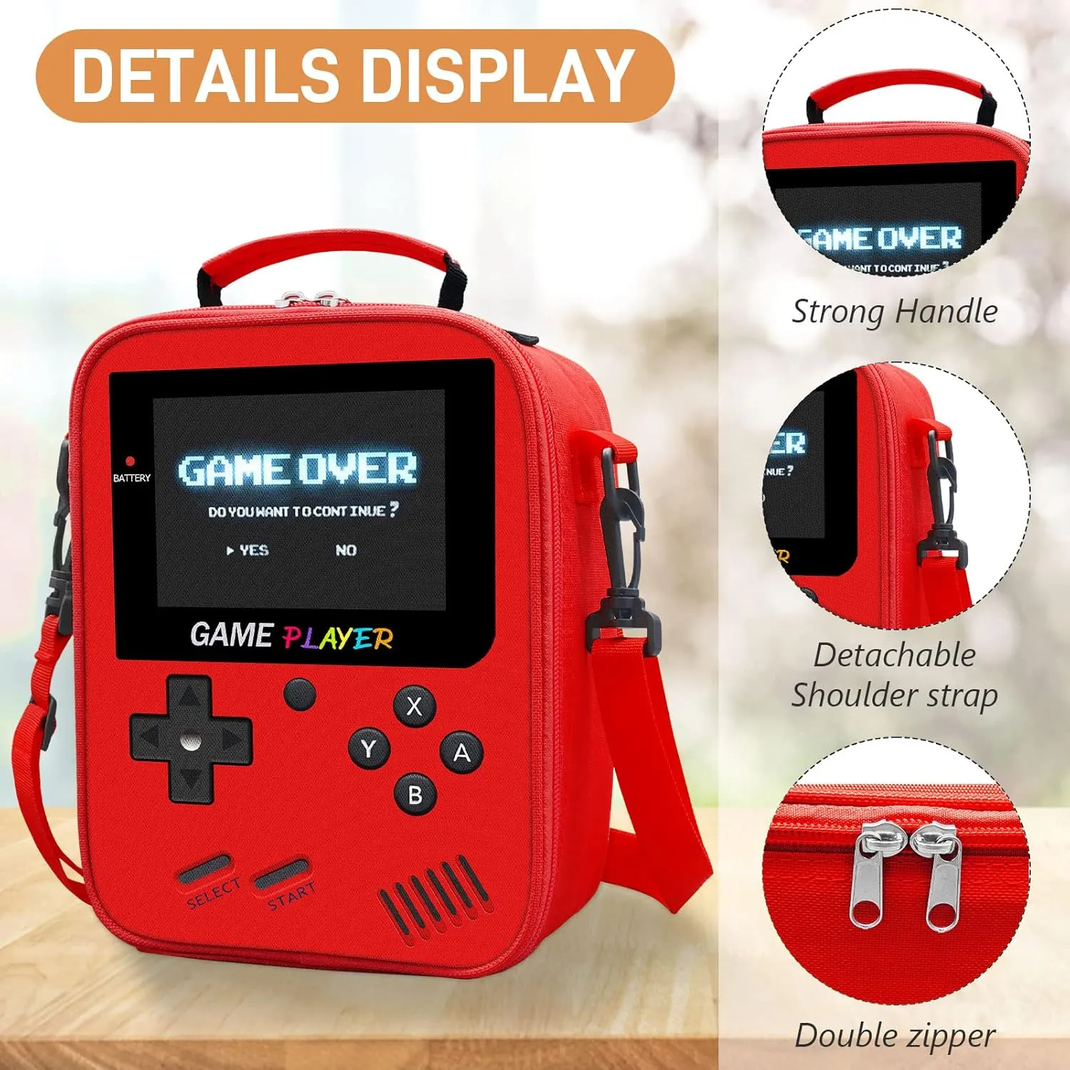 Boys Lunch Box for School, Gamer Kids Lunch Bag for Boys Girls, Insulated Video Game Lunchbox Waterproof Leakproof with Adjustable Shoulder Strap