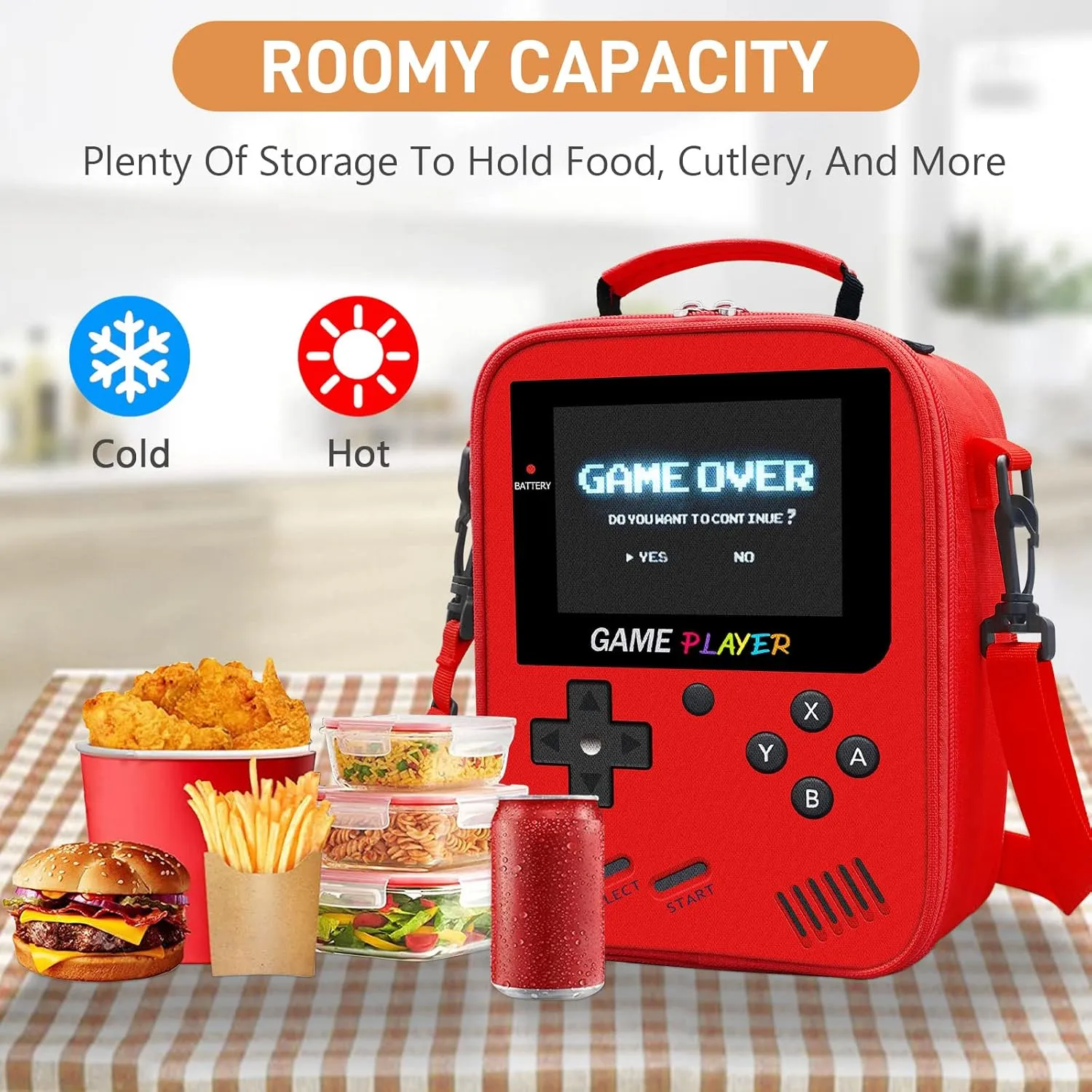 Boys Lunch Box for School, Gamer Kids Lunch Bag for Boys Girls, Insulated Video Game Lunchbox Waterproof Leakproof with Adjustable Shoulder Strap