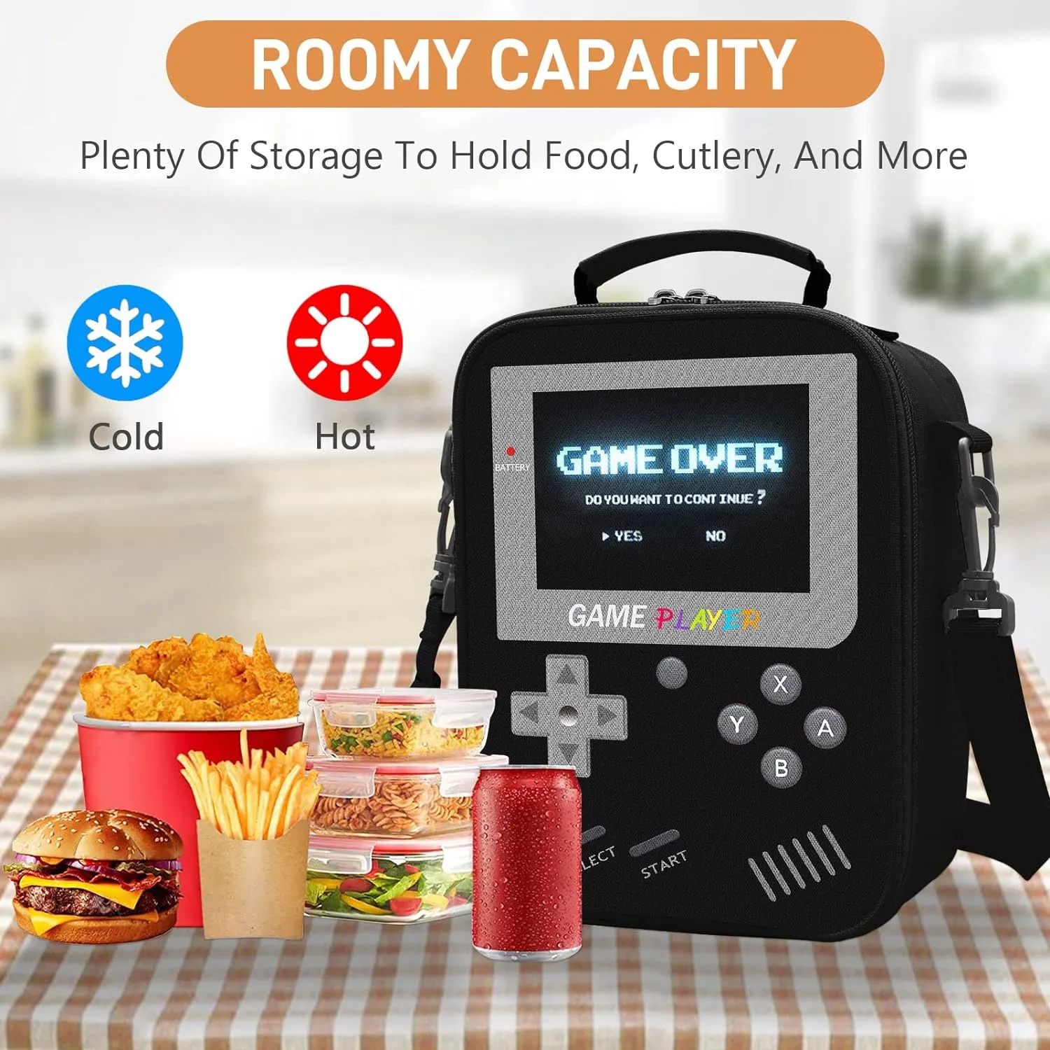 Boys Lunch Box for School, Gamer Kids Lunch Bag for Boys Girls, Insulated Video Game Lunchbox Waterproof Leakproof with Adjustable Shoulder Strap