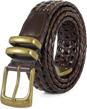 Braided Leather Belt for Men Casual Jeans Golf, Men's Leather Woven Alloy Buckle Hand Braided Belts Gift for Men