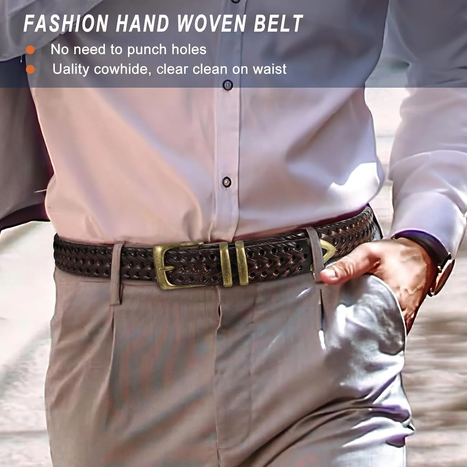 Braided Leather Belt for Men Casual Jeans Golf, Men's Leather Woven Alloy Buckle Hand Braided Belts Gift for Men