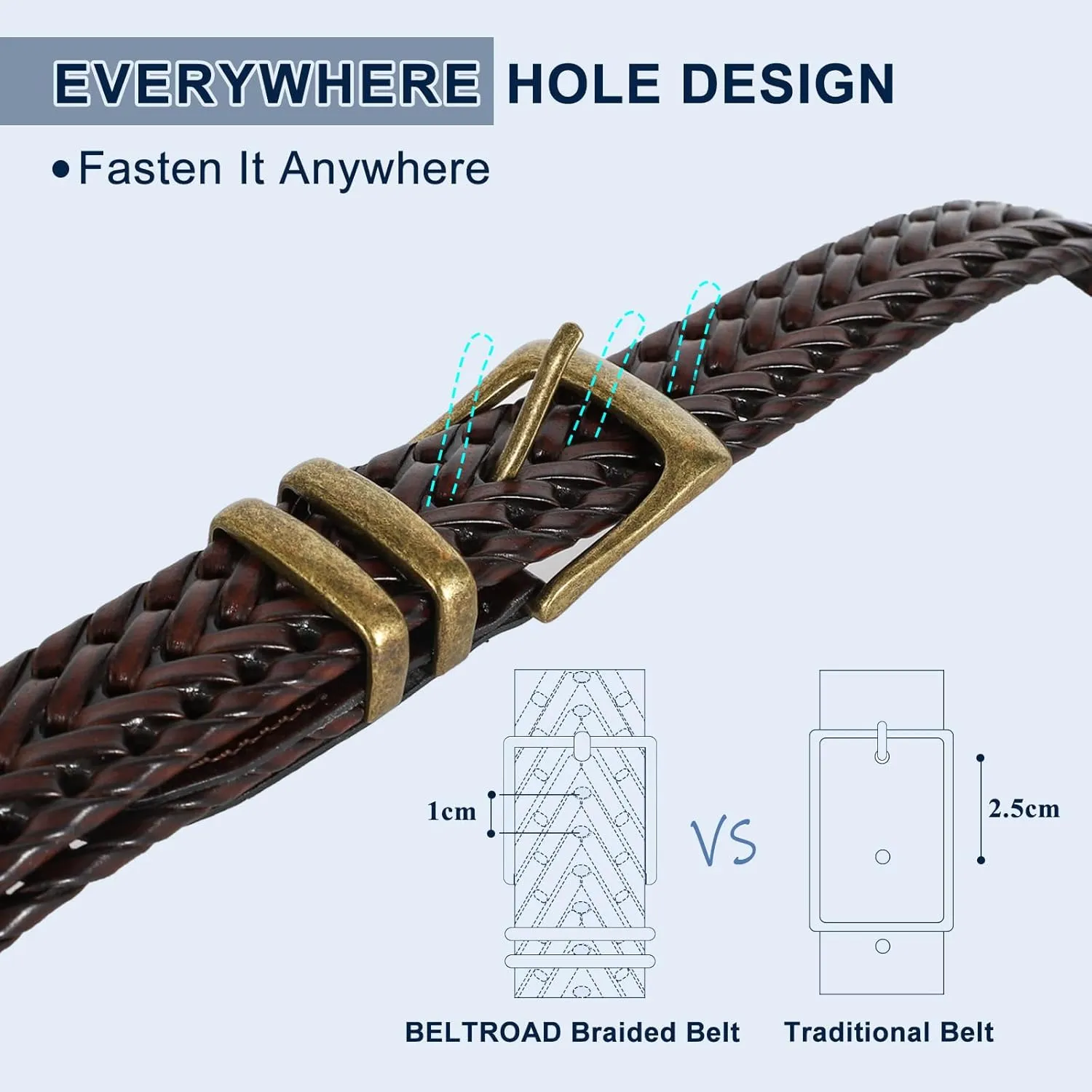 Braided Leather Belt for Men Casual Jeans Golf, Men's Leather Woven Alloy Buckle Hand Braided Belts Gift for Men