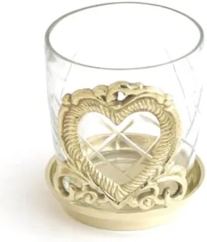 Brass Victorian Heart Base with Glass Cup. Votive Holder - Set of 3