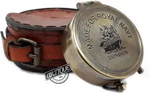 Brass Working Magnetic Marine Compass with Case/Box Leather Made Sailor Gifts