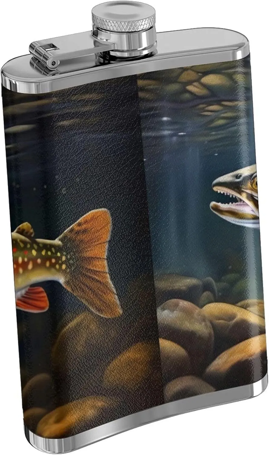 Brook Trout Fishing Wave Portable Stainless Steel Small Flagon, Outdoor Flat Pocket Liquor Flask Wine Pot Hip Flask
