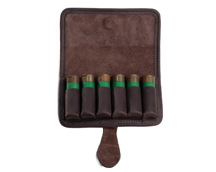 Brown Combo Leather Ammo Pouch for 6 Rounds 12 Gauge