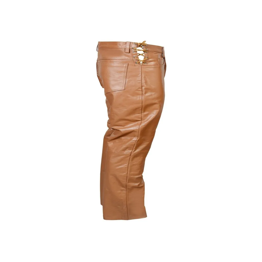 Brown Leather Biker Pant - Side Laces