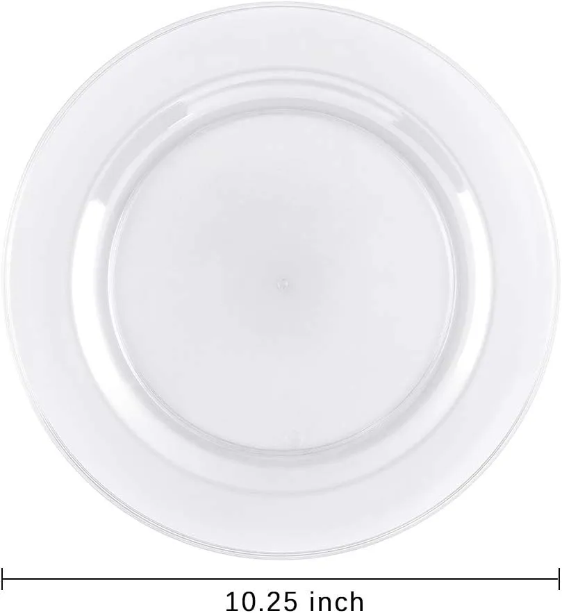 bUCLA 100Pieces Clear Plastic Plates -10.25inch Disposable Dinner Plates- Premium Weddings& Party Plates