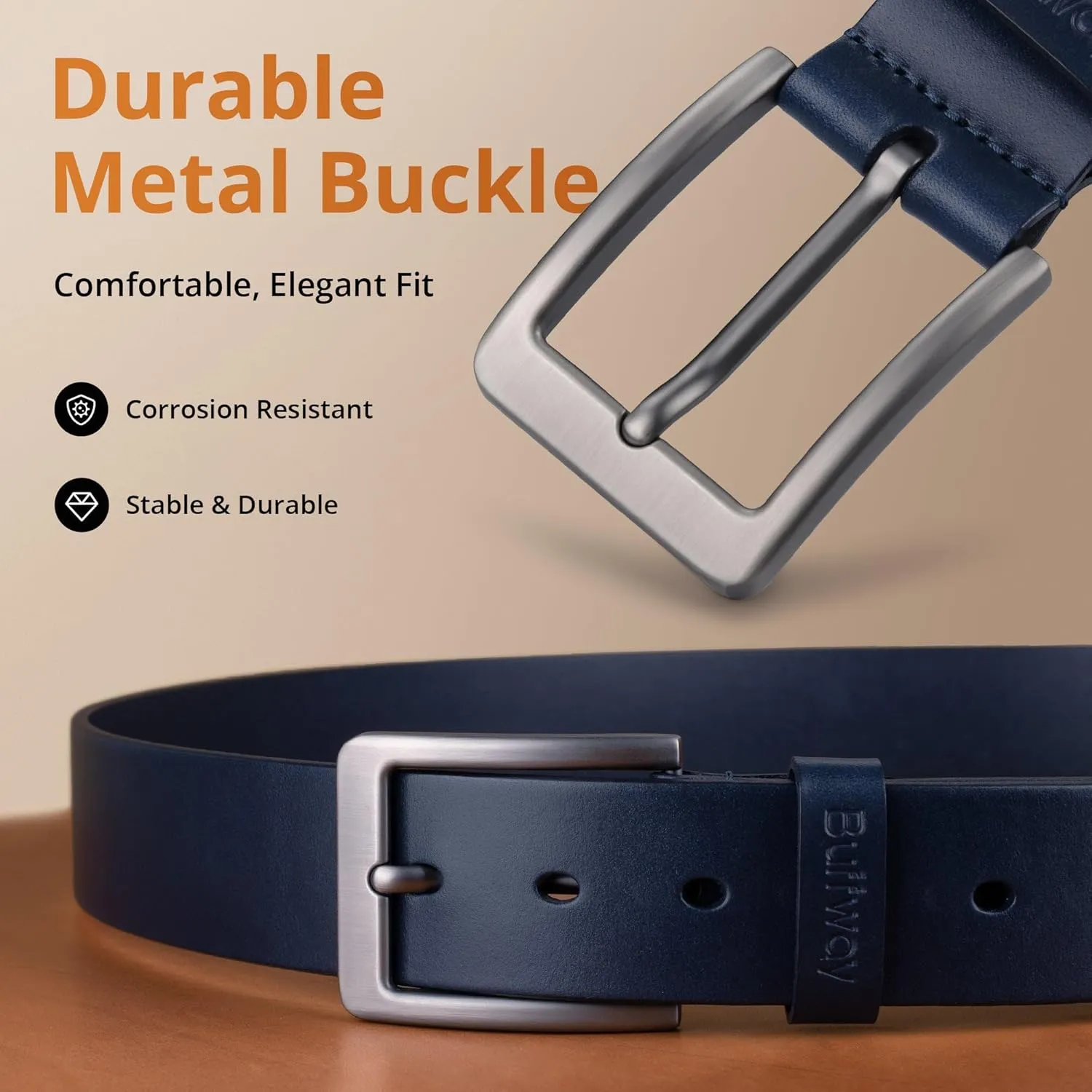 Buffway Leather Belt for Men - Durable Full Grain Men's Belt 1.5", Versatile for Daily Use, with Gift Box