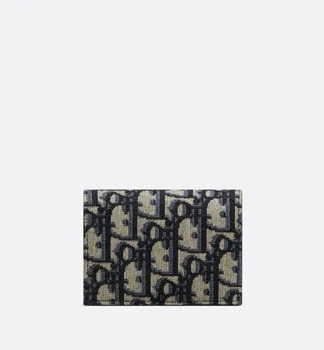 Business Card Holder • Beige and Black Dior Oblique Jacquard