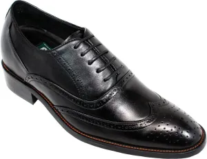 Calden Men's Invisible Height Increasing Elevator Shoes - Black Leather Lace-up Wing-tip Formal Oxfords with Leather Bottom - 3 Inches Taller - K9G018