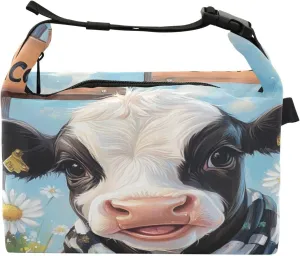 Calf Cow Daisy Blue Kids Lunch Box for Boys Girls Insulated Lunch Container Thermal Meal Tote with Handle Buckle for Work Travel