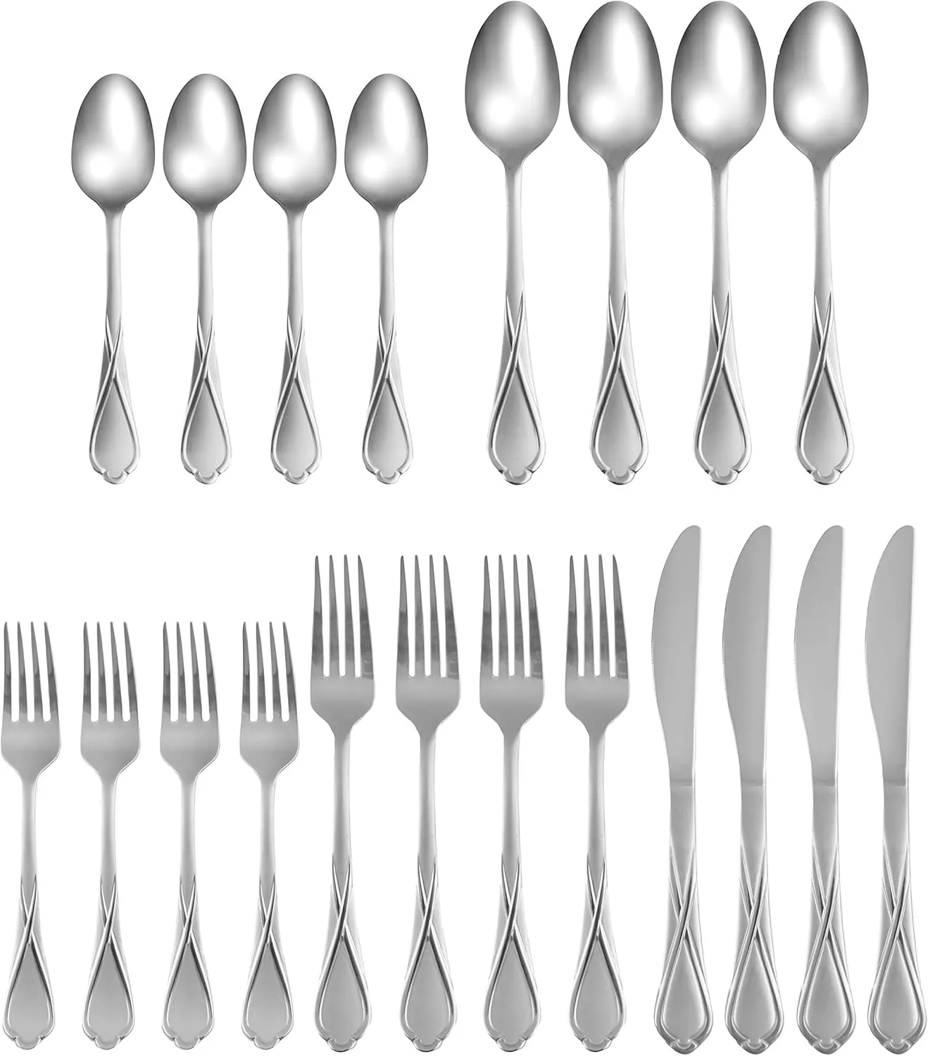 Cambridge Silversmiths Heather Sand 20-Piece Flatware Silverware Set, Stainless Steel, Service for 4, Includes Forks/Spoons/Knives