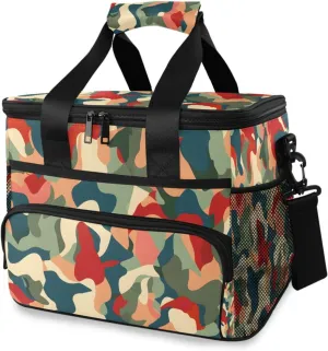 Camouflage Abstract Doodle Cooler Bag Insulated Cooler Soft Sided Cooler 24 Can Portable Picnic Bag Large Leakproof Lunch Bag Box for Beach Grocery Camping Travel Car Men Women