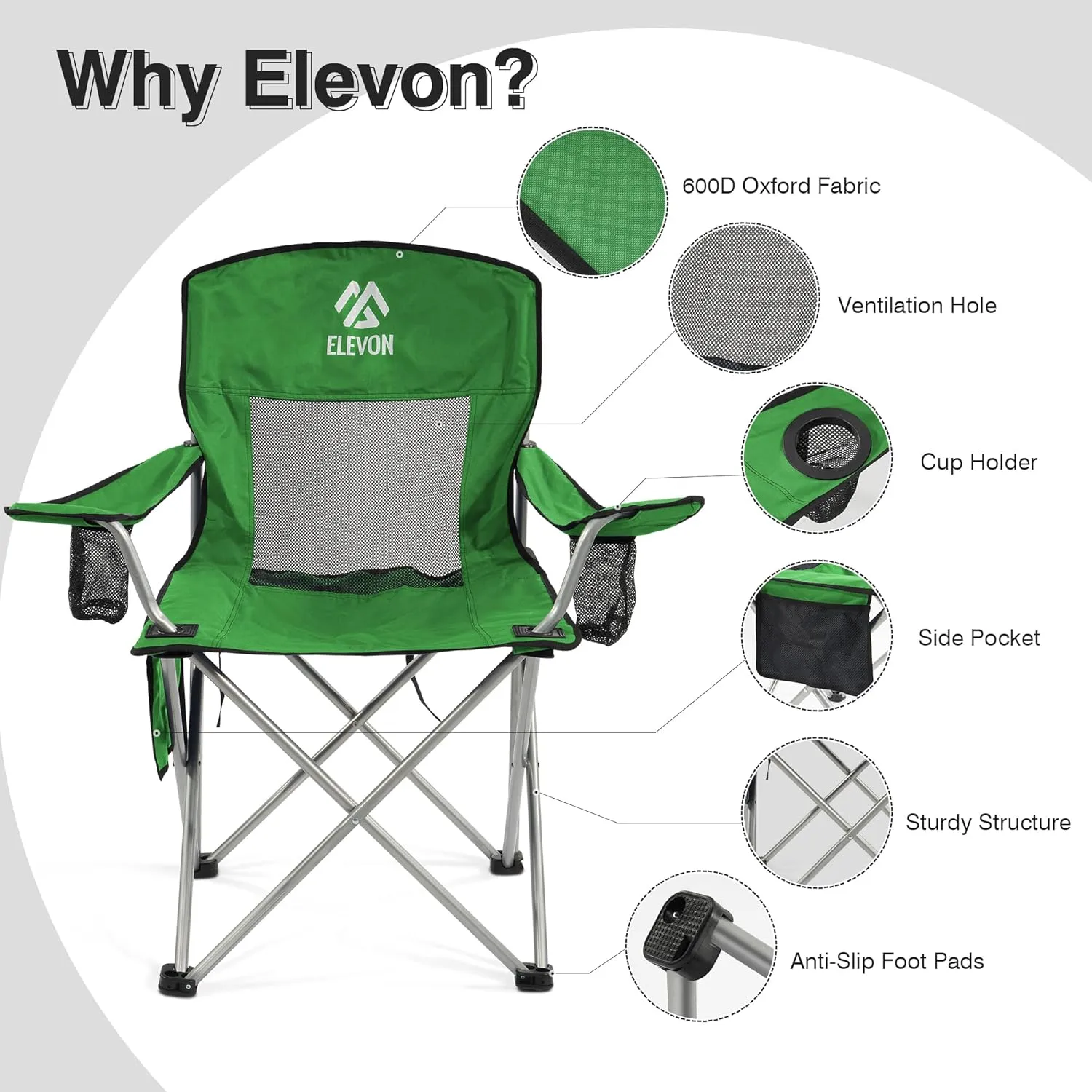 Camping Chair, Portable Folding Outdoor Chair with Arms, Cup Holder and Carry Bag