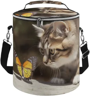 Camping Cooler Bag, Cat and Butterfly Print Portable Ice Pack Outdoor Cooler Bag Picnic Cooler Bag Foldable Cooler Bag, style