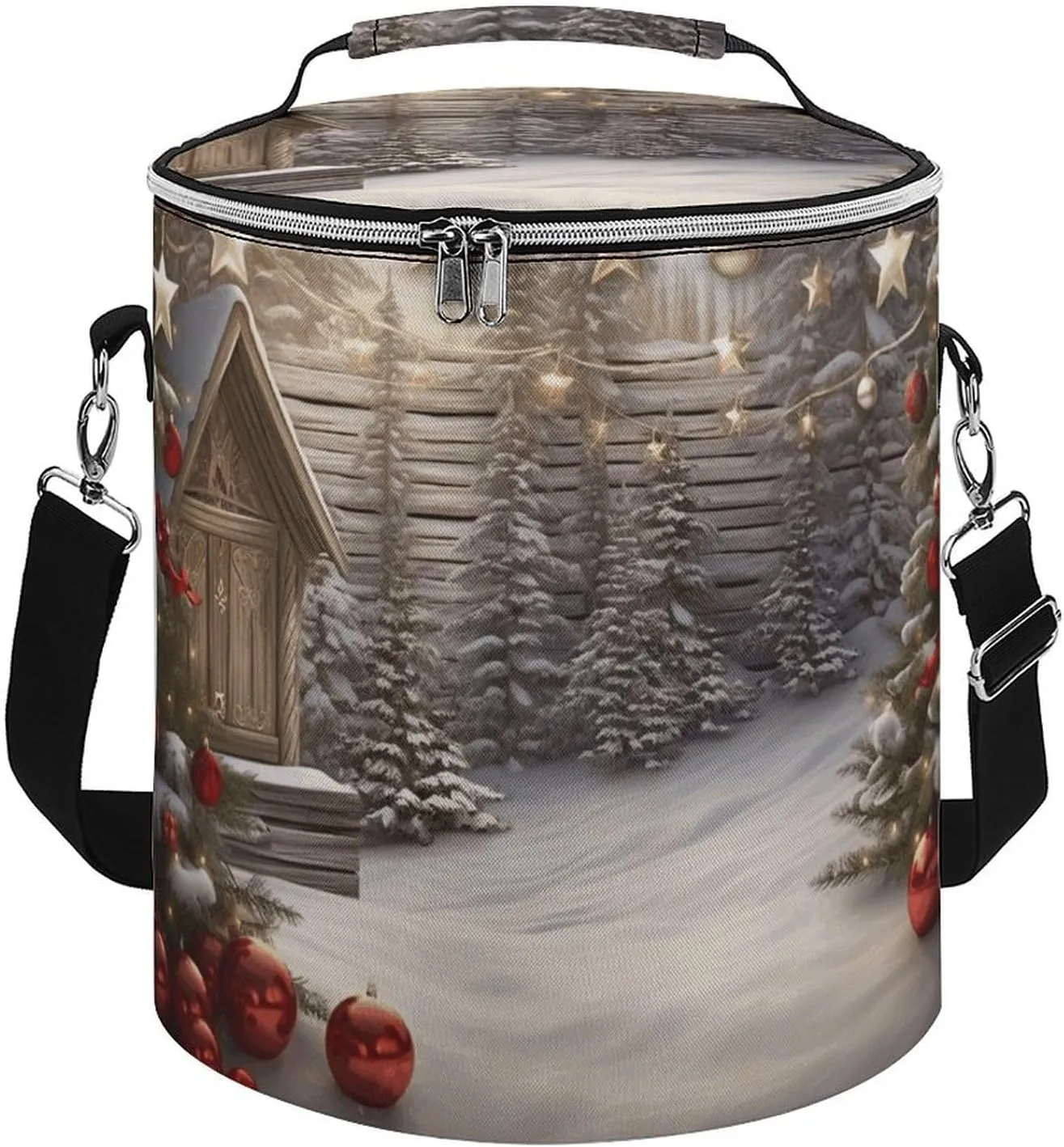 Camping Cooler Bag, Christmas Wood Print Portable Ice Pack Outdoor Cooler Bag Picnic Cooler Bag Foldable Cooler Bag