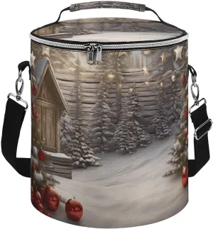 Camping Cooler Bag, Christmas Wood Print Portable Ice Pack Outdoor Cooler Bag Picnic Cooler Bag Foldable Cooler Bag
