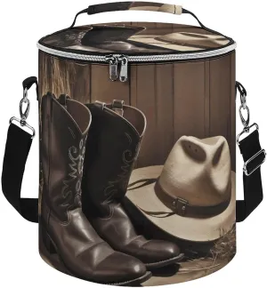 Camping Cooler Bag, Cowboy Black Hat Western Boots Print Portable Ice Pack Outdoor Cooler Bag Picnic Cooler Bag Foldable Cooler Bag, style