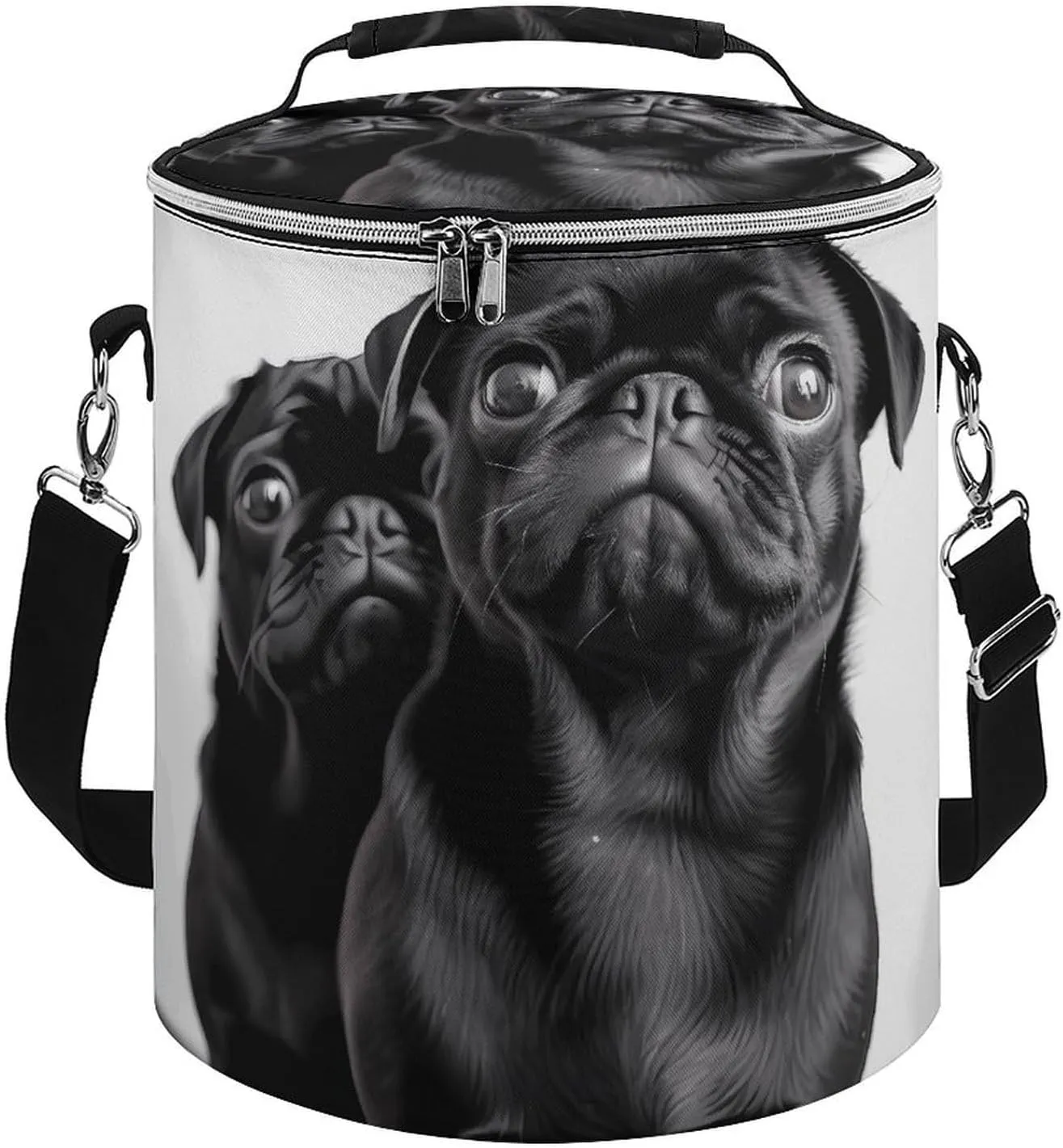 Camping Cooler Bag, Cute Black Pug Dog Print Portable Ice Pack Outdoor Cooler Bag Picnic Cooler Bag Foldable Cooler Bag, style