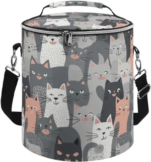 Camping Cooler Bag, Cute Funny Grey Cats Pattern Print Portable Ice Pack Outdoor Cooler Bag Picnic Cooler Bag Foldable Cooler Bag