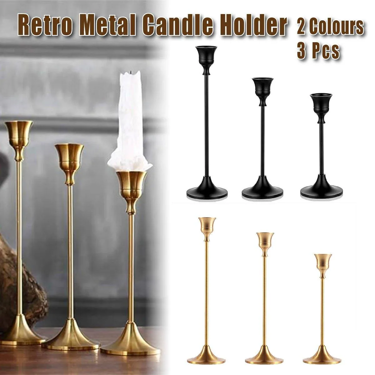 Candlestick Metal Ornaments Candle Holder Base 3PCS