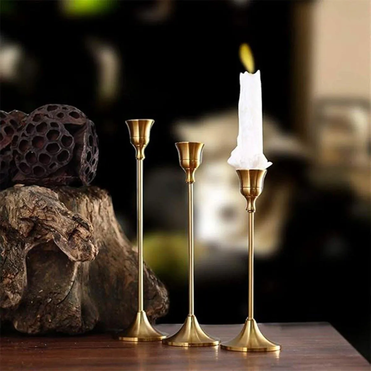 Candlestick Metal Ornaments Candle Holder Base 3PCS