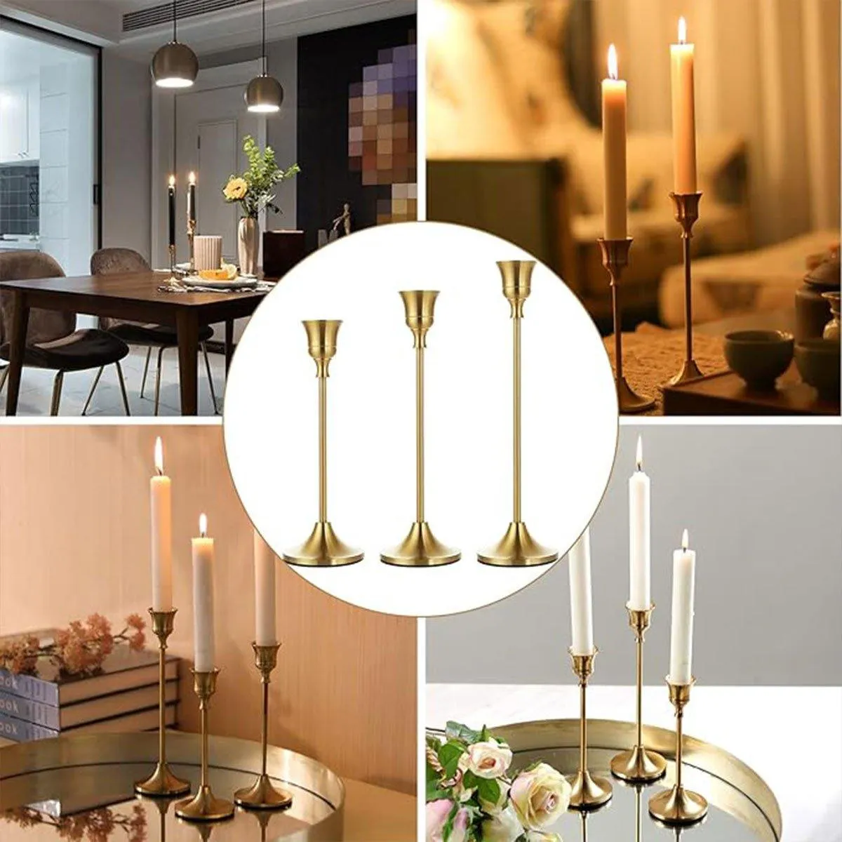 Candlestick Metal Ornaments Candle Holder Base 3PCS