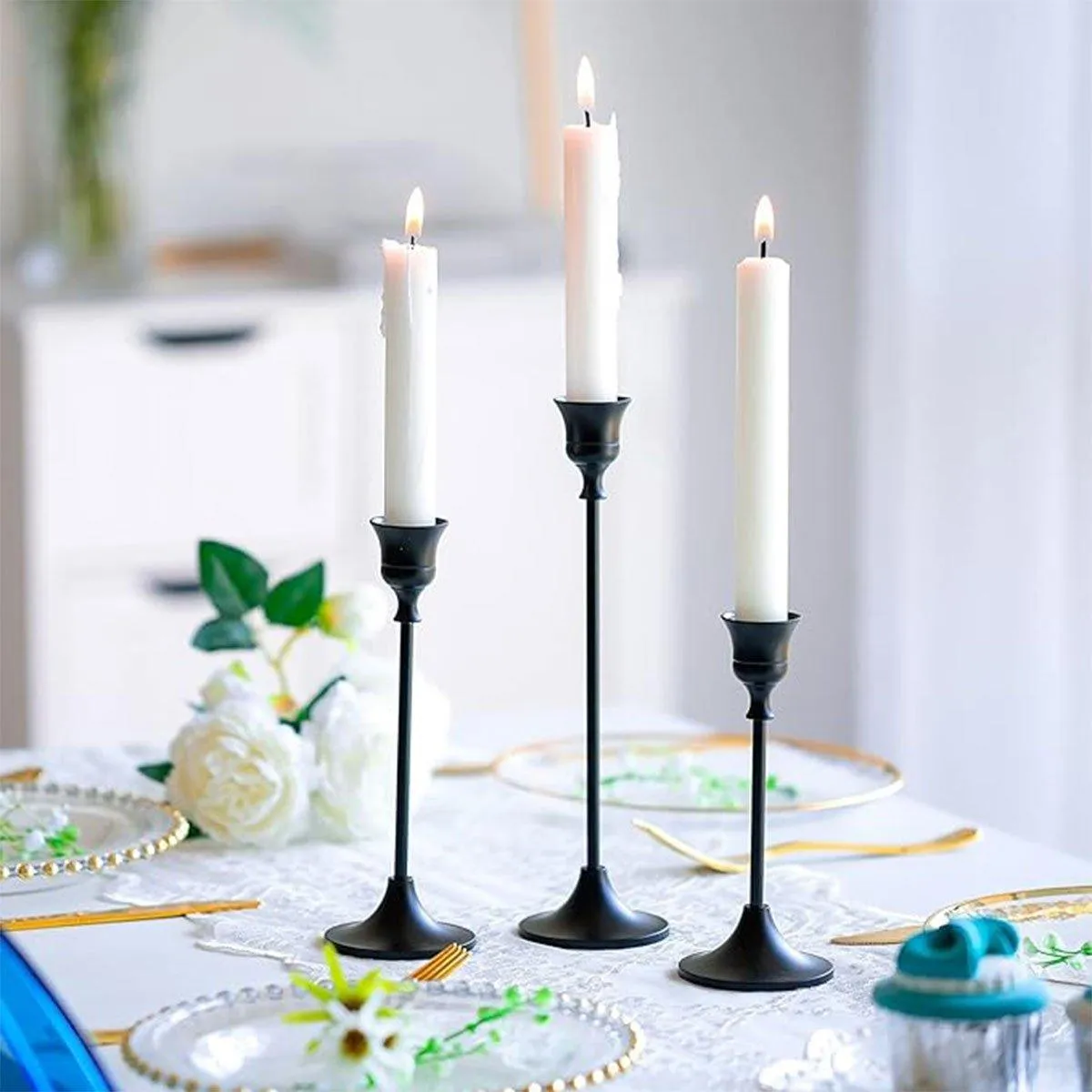 Candlestick Metal Ornaments Candle Holder Base 3PCS
