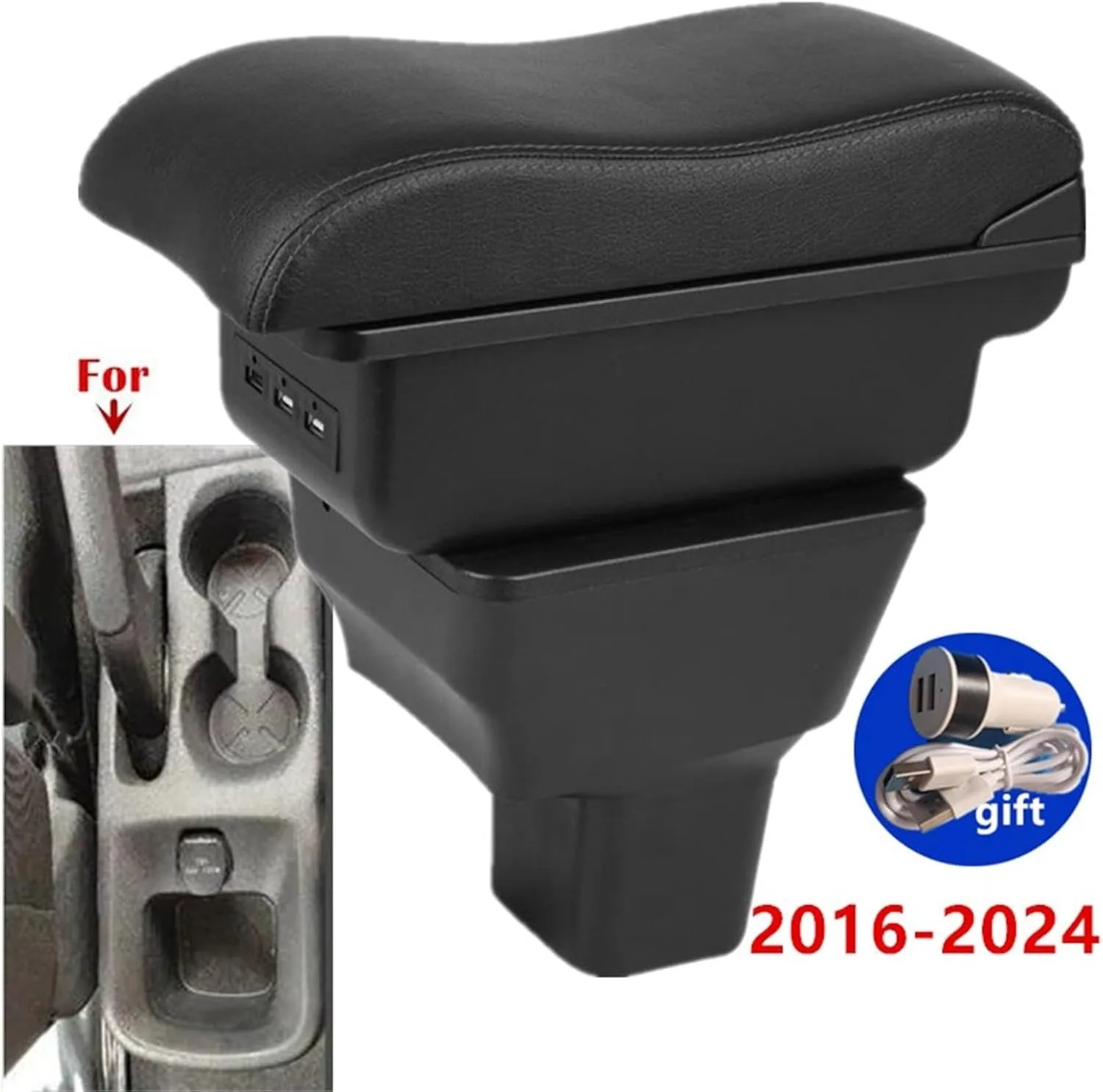Car Armrest Box Compatible with Nissan Kicks Armrest Box Compatible with Nissan Kicks Storage Box Interior Dedicated Retrofit Car Accessories 2016-2024(A2 Black line NO USB)