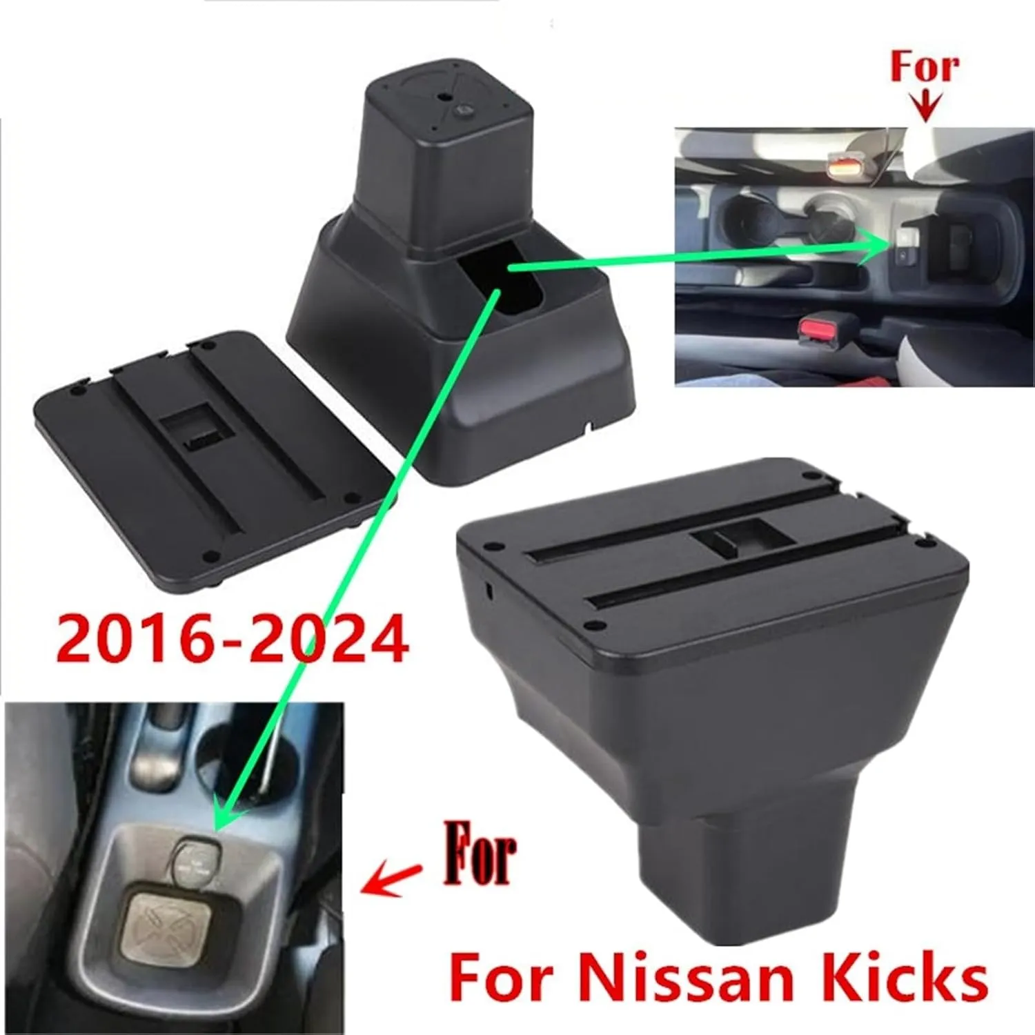 Car Armrest Box Compatible with Nissan Kicks Armrest Box Compatible with Nissan Kicks Storage Box Interior Dedicated Retrofit Car Accessories 2016-2024(A2 Black line NO USB)