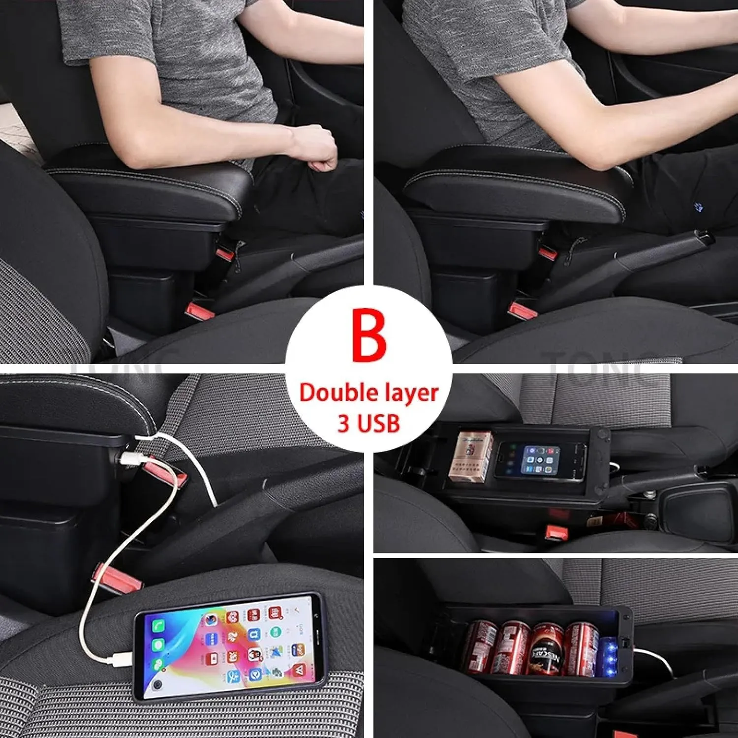 Car Armrest Box for Nissan Kicks 2016-2021 Arm Rest Center Console Storage Box Retrofit Parts Interior Accessories(B1 Black line 3 USB)