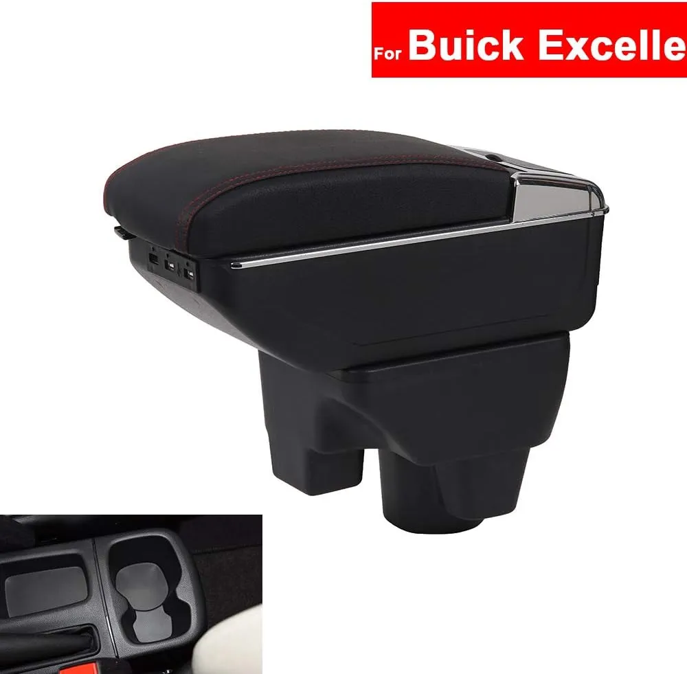 Car Center Console Armrest Box Compatible with Buick Excelle Auto Leather Car Interior Parts Armrests Storage with USB (Black Stitches, with USB)