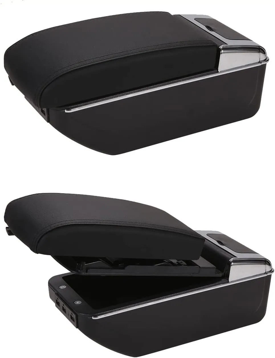 Car Center Console Armrest Box Compatible with Buick Excelle Auto Leather Car Interior Parts Armrests Storage with USB (Black Stitches, with USB)