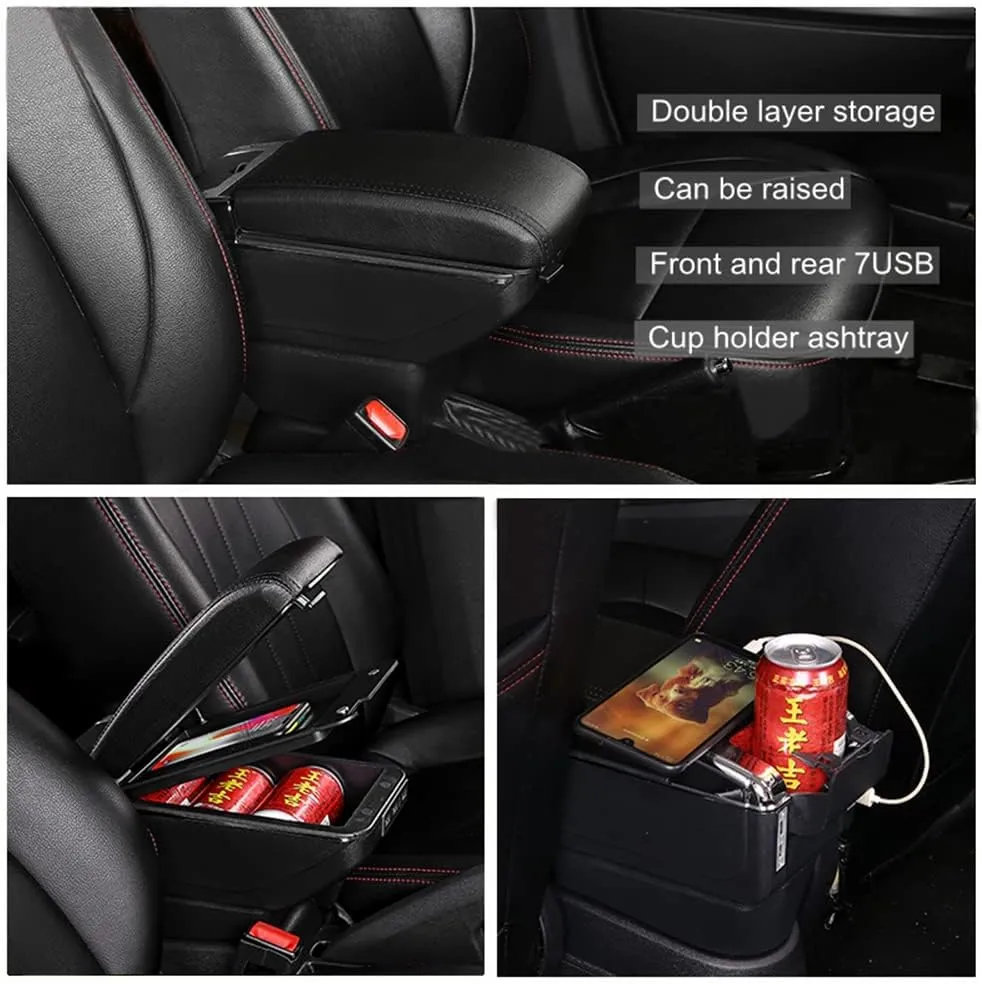 Car Center Console Armrest Box Compatible with Buick Excelle Auto Leather Car Interior Parts Armrests Storage with USB (Black Stitches, with USB)