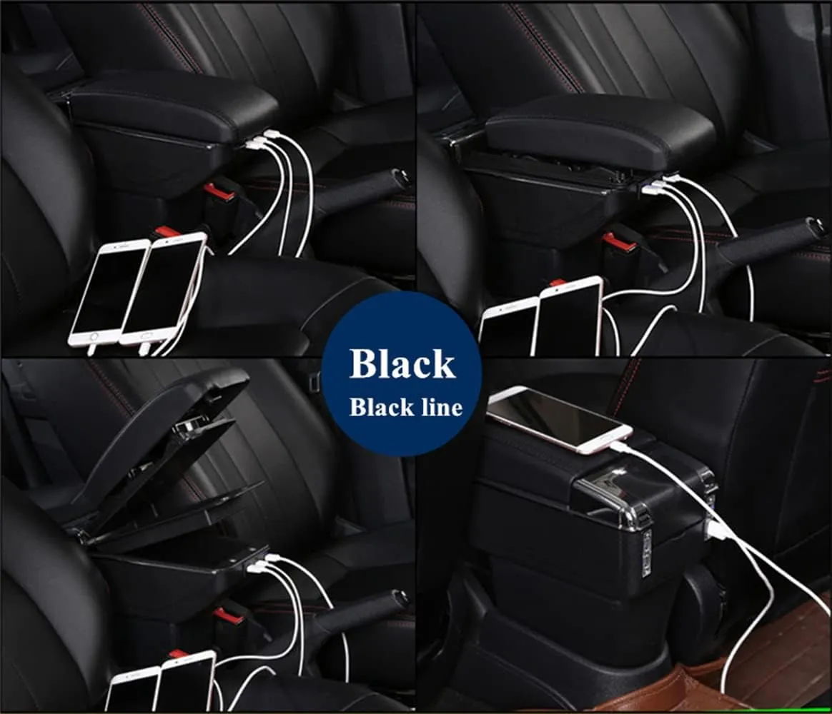 Car Center Console Armrest Box Compatible with Buick Excelle Auto Leather Car Interior Parts Armrests Storage with USB (Black Stitches, with USB)