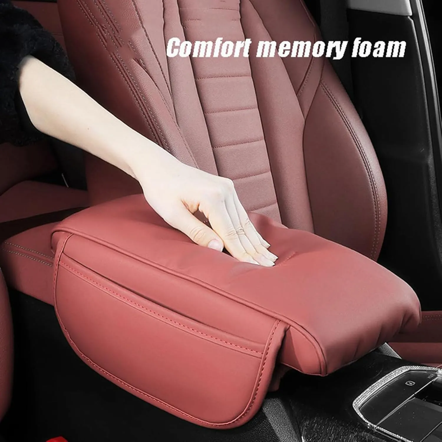 Car Center Console Armrest Cover for Buick Encore GX Excelle GT HRV Excelle Park Avenue, PU Leather Armrest Seat Box Cover Protector, Car Armrest Box Pad,C Red