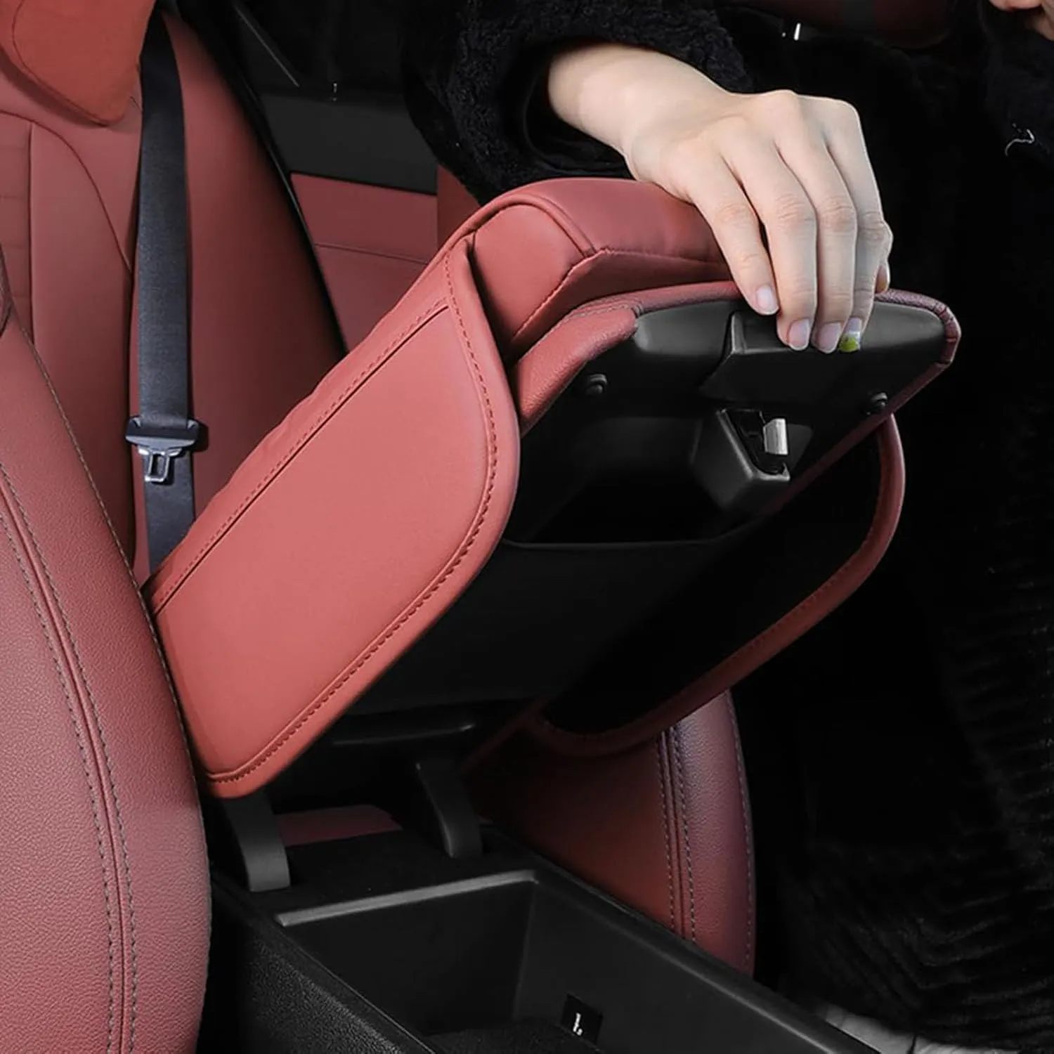 Car Center Console Armrest Cover for Buick Encore GX Excelle GT HRV Excelle Park Avenue, PU Leather Armrest Seat Box Cover Protector, Car Armrest Box Pad,C Red