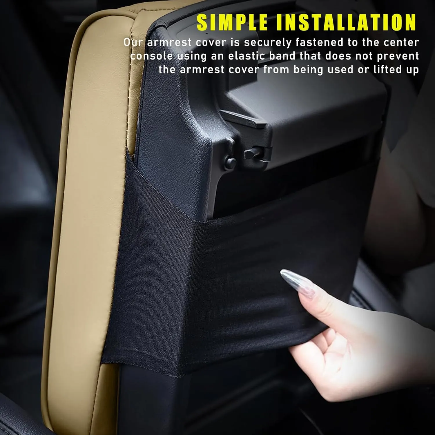 Car Center Console Cushion Pad, Universal Waterproof Leather Auto Armrest Seat Box Protector, Automotive Elbow Rest Box Cover with Soft Memory Foam, Car Accessories (Beige)